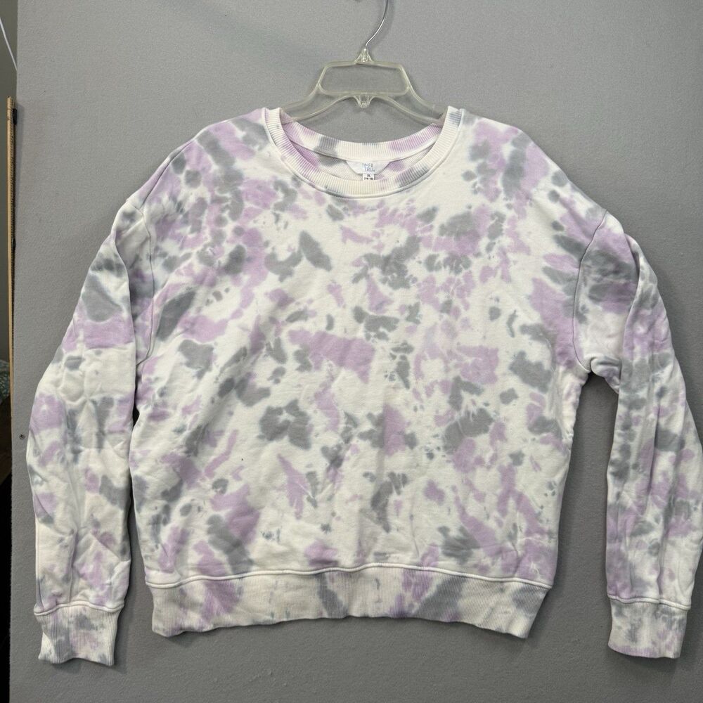 Time and Tru Women's Tie Dye Sweatshirt XL Purple Gray White Crewneck Pullover